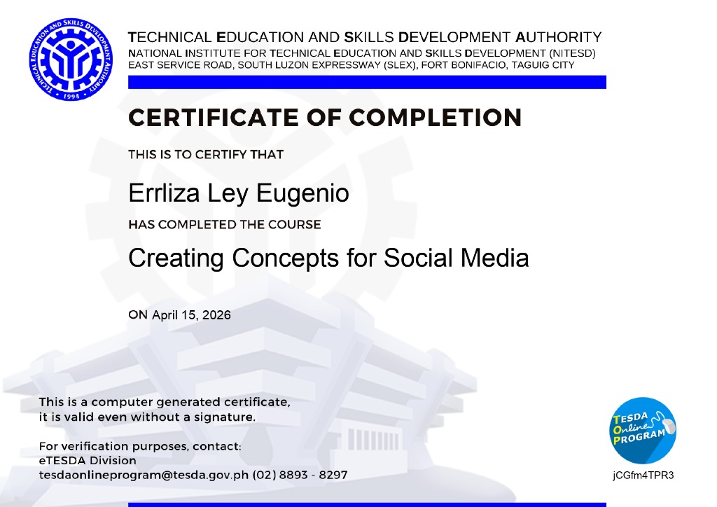 TESDA Certificate - Social Media