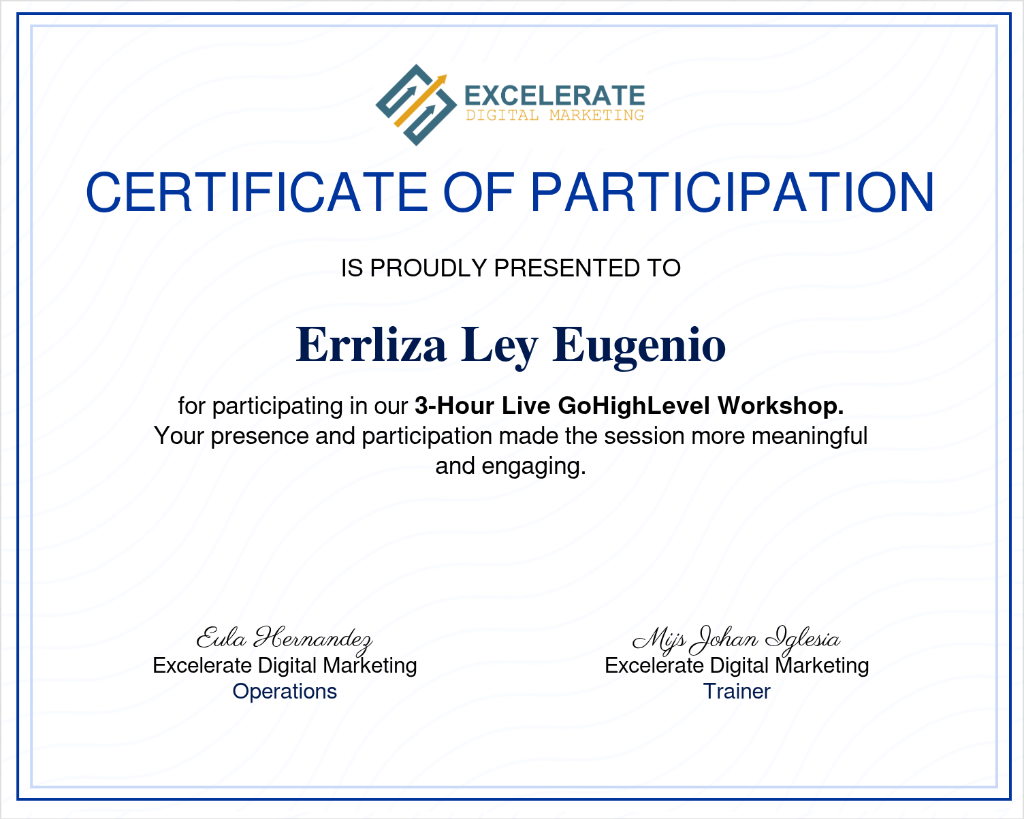 Excelerate Certificate - GHL